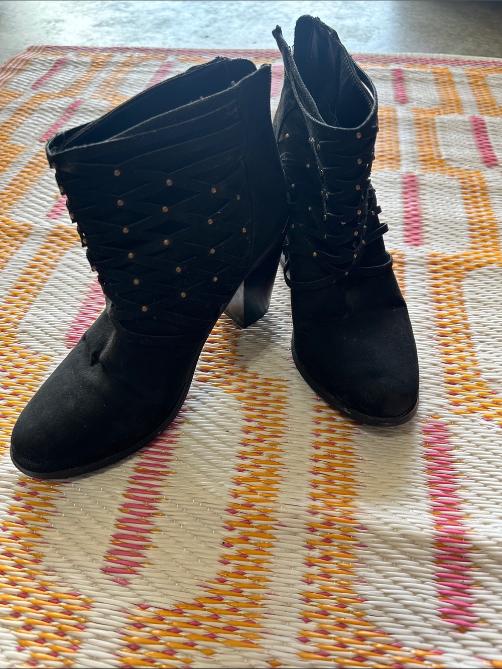 JustFab Black Studded Suede Ankle Booties